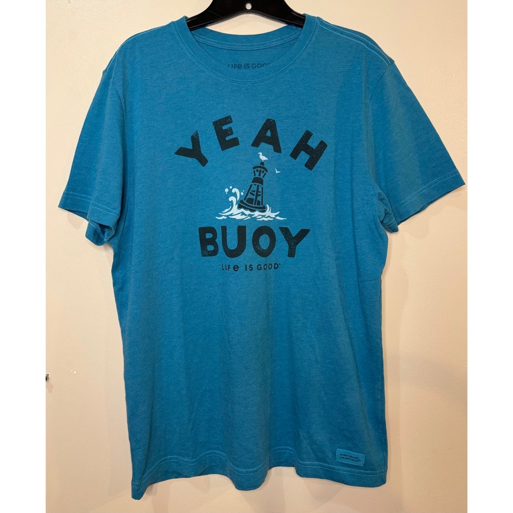 Life is Good Mens Crusher Tee Yeah Buoy Lighthouse Graphic T-Shirt Blue M
